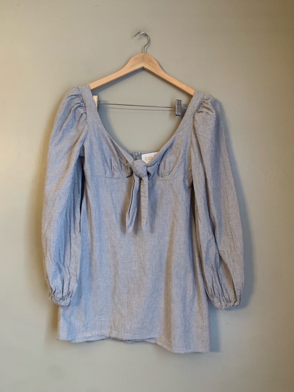 Stone Cold Fox Long Sleeve Mini Dress Striped Puff Sleeve Front Tie Babydoll O/s